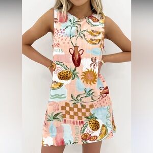 revolve x paper heart Tropical Print farm rio style LINEN fruit Dress small
